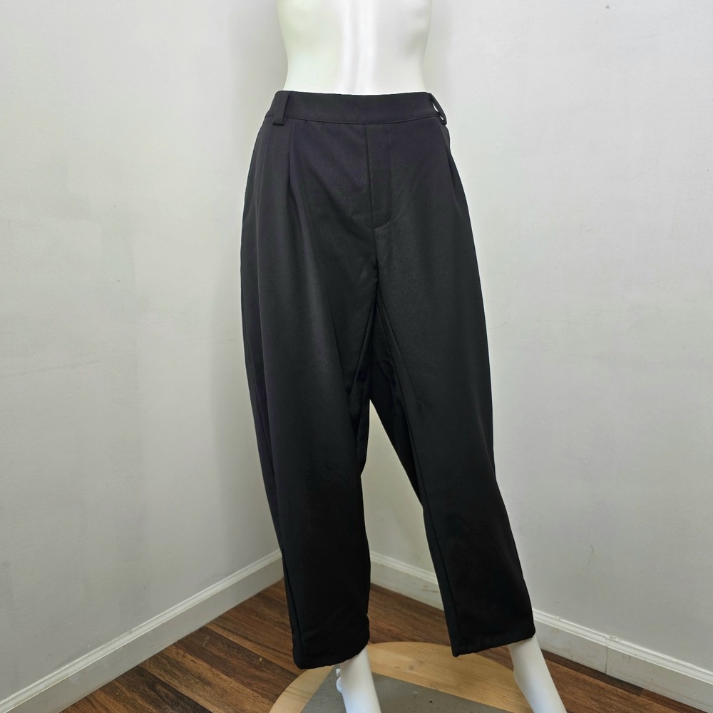 Halara Flex Mid Rise Pocket Barrel Leg Work Pants Size L Womens Black Pull-On